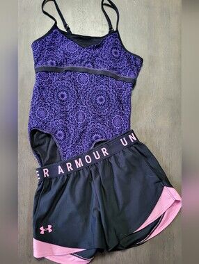 Ivivva Leotard Size 14 With Under Armor Shorts Size XS, GUC